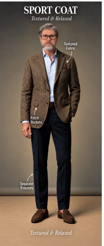 Paletó de tweed marrom com calça escura