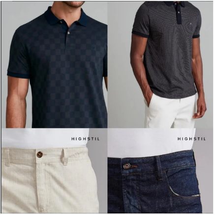 Camisas polo e calças masculinas